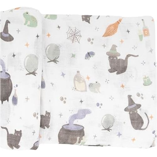 Little Unicorn Premium Cotton Swaddle Baby Blanket | Breathable Fabric | for swaddling, Play, Nursing & More (Cats and Cauldrons)