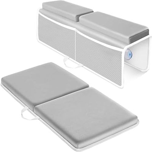 Bath Kneeler and Elbow Rest Pad Set for Baby Bathing, Thick Quick Drying Memory Foam Kneeling Mat with Toy Organizer Pockets, Comfortable Non Slip Bathtub Knee Saver Support for Knees, Arms(Gray)