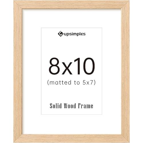 upsimples 8x10 Picture Frame, Natural Solid Wooden Picture Frames, Display 5x7 with Mat or 8 x 10 Without Mat, Wall or Tabletop, 1 Pack, Natural
