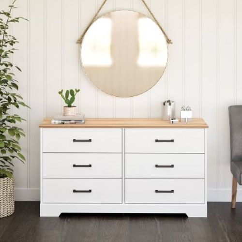 Prepac Rustic Ridge Farmhouse 6 Drawer Bedroom Dresser White/Oak