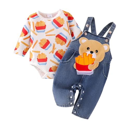 ODIMAME Baby Boy Clothes Newborn Long Sleeve Romper Cartoon Animal Jeans Suspender Overalls Jumpsuit Fall Outfits 0-18 Months