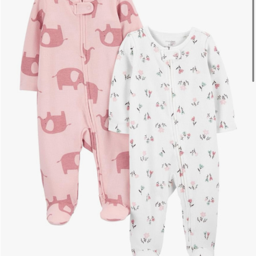 Simple Joys by Carter's Baby Girls' 2-Way Zip Thermal Footed Sleep and Play, Pack of 2