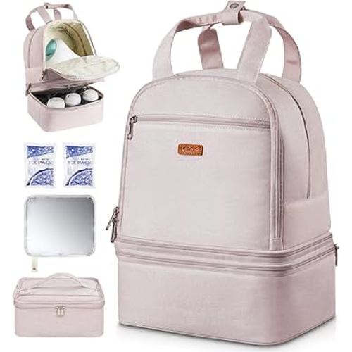 VEVOR Breast Pump Backpack, Breast Feeding Bag with Ice Pack, Fits for S1/S2, Pumping Accessories & Breastmilk Storage, Portable Pump Carrying Case for Work, Travel and Family Use, Light Pink