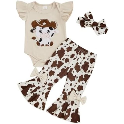 Baby Girl Summer Clothes Newborn Girl Outfits Infant Romper Bow Bell Bottom Pants Baby Cowgirl Outfit