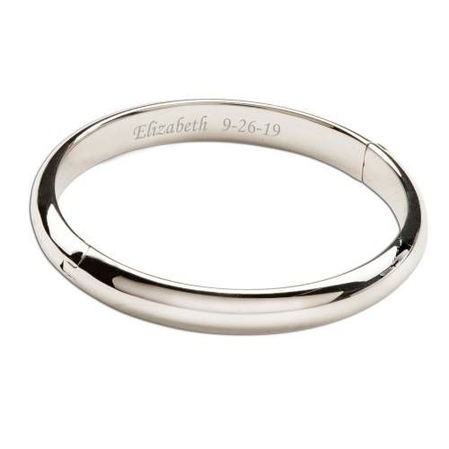 Personalized Sterling Silver Bangle Bracelet Custom Engraved Bracelet for Infant, Baby, Toddlers, Girls, Teens. Adults, Women, Jewelry Gift