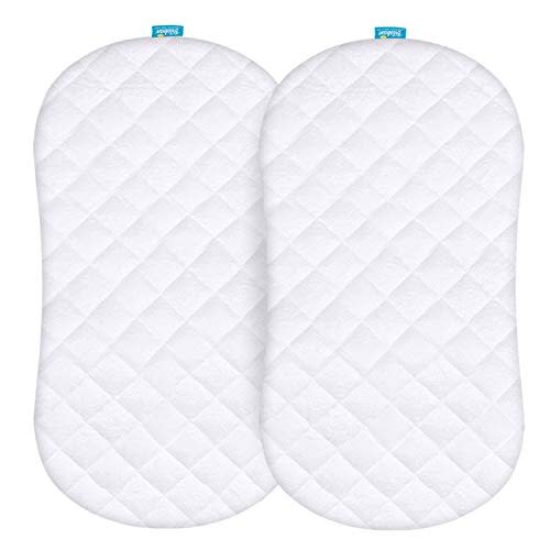 Bassinet Mattress Pad Cover Compatible with Halo BassiNest Swivel Sleeper, 2 Pack, Waterproof Quilted Ultra Soft Viscose Made from Bamboo Terry Surface, Breathable and Easy Care