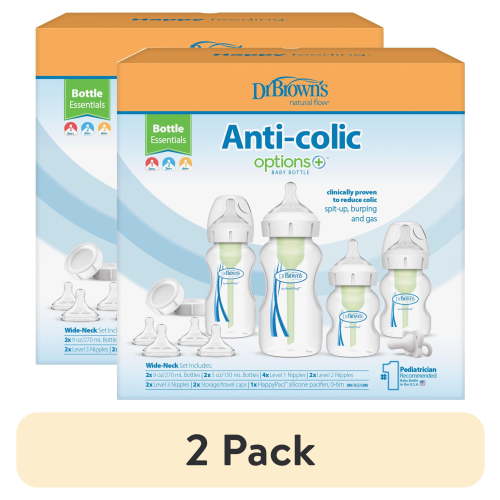 (2 pack) Dr. Brown's Natural Flow Anti-Colic Options+ Wide-Neck Baby Bottle Essentials Gift Set, BPA Free 0m+