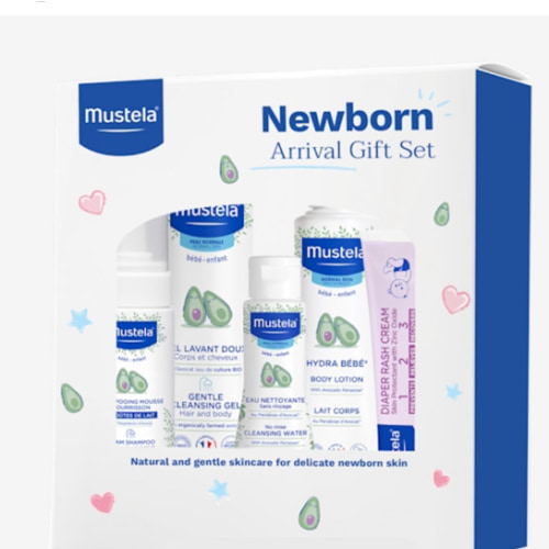 Mustela Newborn Arrival Gift Set - Baby Skincare & Bath Time Essentials - Natural & Plant Based - 5 Items Set