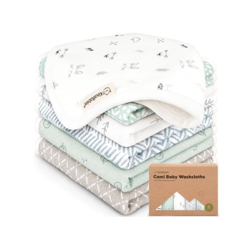 6-Pack Cotton Baby Washcloths for Newborn - Organic Cotton Muslin Soft Wash Cloths for Babies, Infant, Kids, Toddler Towels for Boy, Girl, Super Absorbent Face Cloths, Scratch-Free Baby Rags (Nordic)