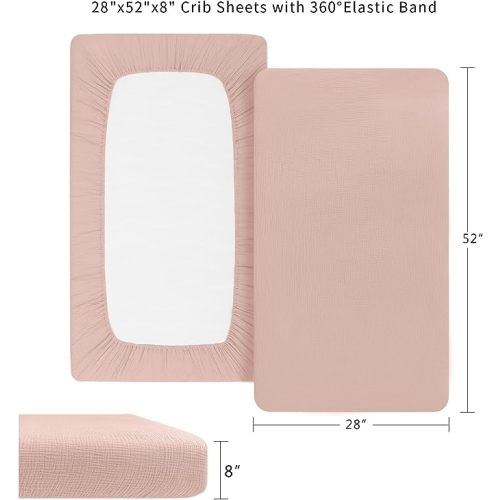 Konssy Muslin Crib Sheets 2 PCS, 100% Cotton Crib Sheet for Standard Crib Mattress(28"x 52"), Fitted and Soft Breathable Crib Mattress Sheet for Girls and Boys - Pink, Floral
