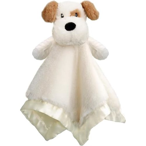 Dog Security Blanket Soft Lovey Baby Stuffed Animal with Satin Backing for Toddler Infant Newborn Boys and Girls, Lovely Unisex Puppy Snuggle Toy, Brown 13.5 Inch
