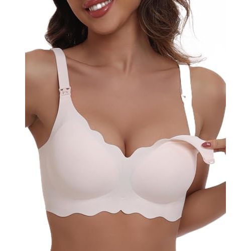 Size Large in Top and Bottom Floral Wave Light Pink: Nursing Bras for Breastfeeding and Pumping Maternity Nursing & Maternity Bras Seamless Wireless Padded Nursing Bra