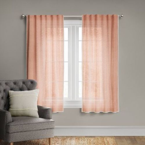 1pc 54"x63" Light Filtering Stitched Edge Window Curtain Panel Pink - Threshold™: Short Kitchen Curtains, Traditional Style