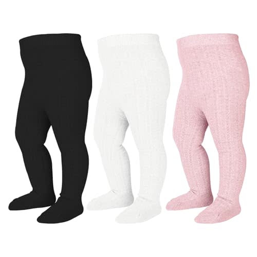 Mini angel Baby Tights Cable Knit Tights Baby Leggings Seamless Cotton Stockings Pantyhose 3/4 Pack for Infants Toddlers 0-5T