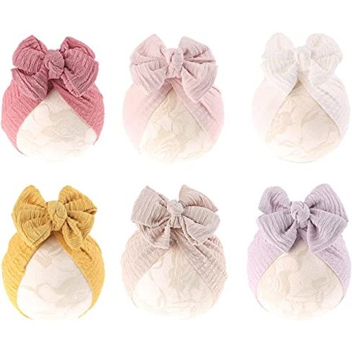 Baby Girl Velvet Big Hair Bow Knotted Head Wrap Oversized Bow Beanie India Cap Warm for Newborn Infant Toddlers 6PCS