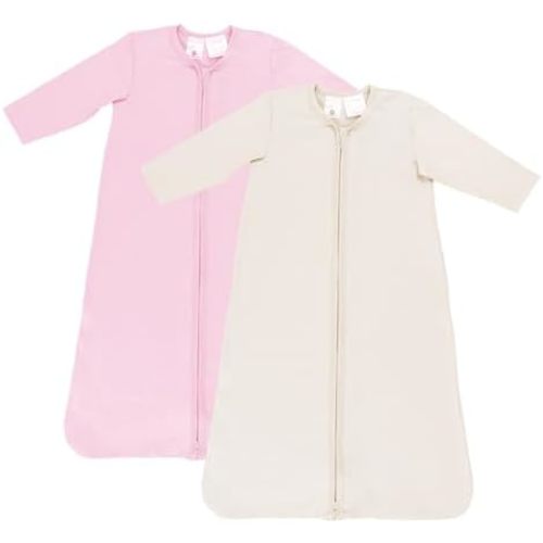 2-Pack Lightweight Long Sleeve Baby Sleep Sack Wearable Blanket, 0.5 TOG Sleeping Bag for Babies