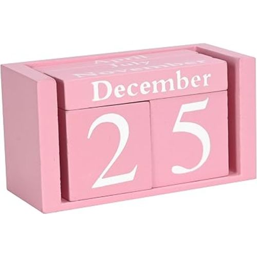 MICKYU Wooden Desk Calendar | Cute Office Desk Accessories Pink Room Decor for Women