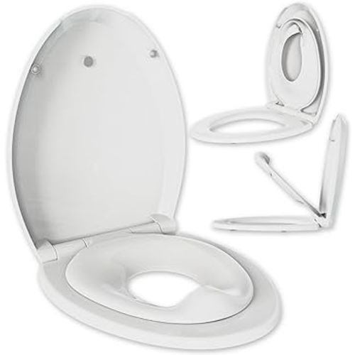 Quick Flip Elongated Toilet Seat with Built-In Potty & Splash Guard for Toddler Training, Slow Close - Jool Baby