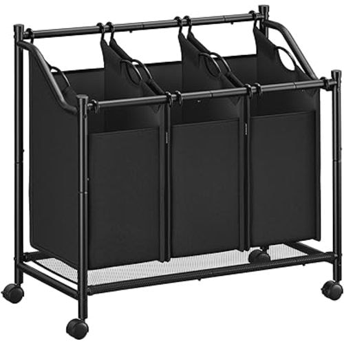SONGMICS Laundry Sorter, Rolling Laundry Basket with 3 Removable Bags, Laundry Hamper, Laundry Cart, for Laundry Room, Bedroom, Bathroom, 3 x 11.9 Gallons, Ink Black URLS102B01
