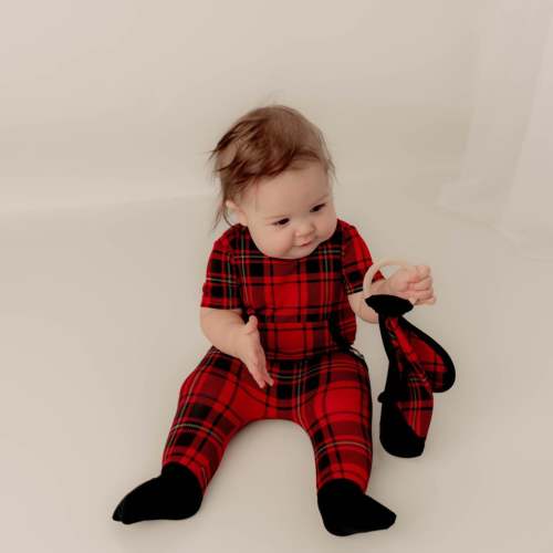 Change-A-Roo™ Front Opening Romper in Tartan Plaid