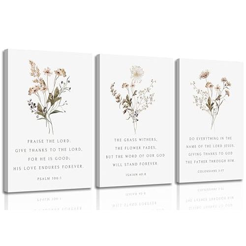 Christian Canvas Wall Art: Bible Verses Floral Paintings - Wall Decor Botanical Scripture Art for Bedroom, Living Room, Office.