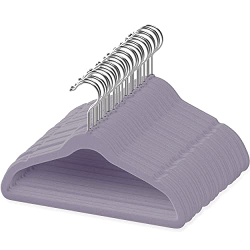 TechZoo 50 Premium Velvet Baby Hangers 11.8" Inch Non-Slip Infant, Ultra Slim Space-Saving Children Closet Hangers, 360° Swivel Hook, Strong & Durable Baby Toddler Kids Clothes Hanger, Purple