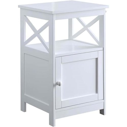 Convenience Concepts Oxford End Table with Storage Cabinet and Shelf, White