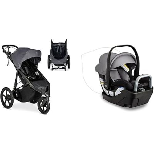 BOB Gear Wayfinder Jogging Stroller with Independent Dual Suspension, Air-Filled Tires & Britax Willow S Infant Car Seat with Alpine Base, ClickTight Technology, Rear Facing Car Seat