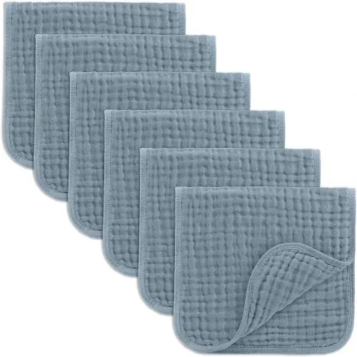 Comfy Cubs Muslin Burp Cloths Large 100% Cotton Hand Washcloths for Babies, Baby Essentials 6 Layers Extra Absorbent and Soft Boys & Girls Baby Bibs & Burp Cloths Set (Pacific Blue, 6-Pack, 20" X10")