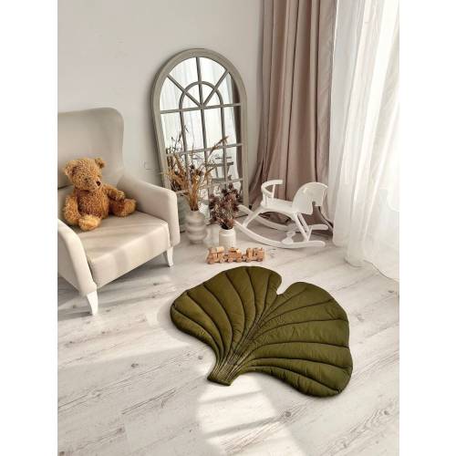 GINGKO BILOBA Baby play mat , leaf play mat , Organic cotton fabric Safe for babies from birth Neutral colors and safe material.