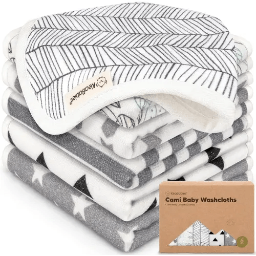 6-Pack Cotton Baby Washcloths for Newborn - Organic Cotton Muslin Soft Wash Cloths for Babies, Infant, Kids, Toddler Towels for Boy, Girl,Super Absorbent Face Cloths,Scratch-free Baby Rags (Grayscape)