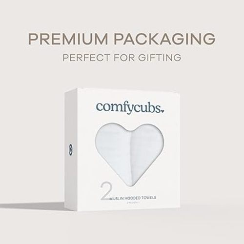 Comfy Cubs Muslin Hooded Baby Towels - 2 pk White