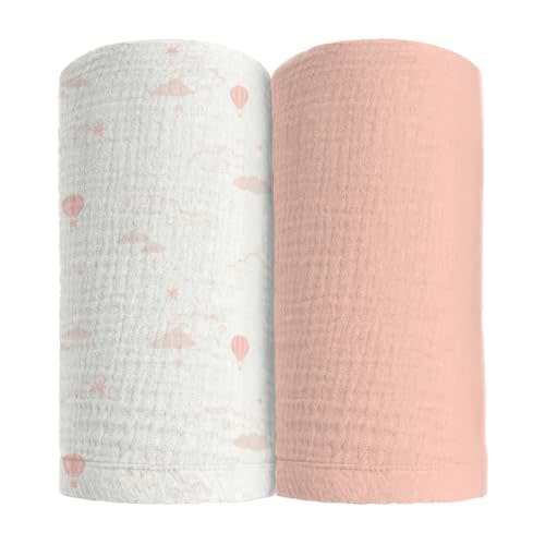 Ultra Soft 100% Cotton Swaddles for Newborns, 2-Pack - Muslin Swaddle Blankets - 47x47 Baby Receiving Blanket - Perfect for Boys & Girls