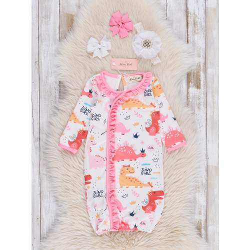 Pink Dino Girl Ruffle Sleep Gown