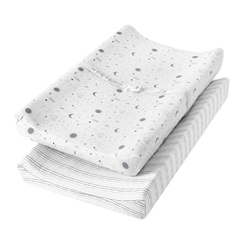 TILLYOU Baby Changing Pad Cover, Changing Table Cover For Girls Boys, Ultra Soft Breathable, 2 Pack Little Sun & Gray Lines