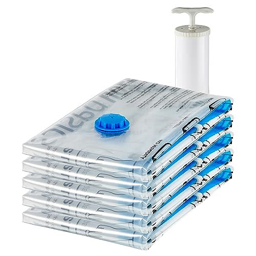 Amazon Basics Vacuum Compression Space Saving Storage Bags with Hand Pump, Large, Pack of 5, Clear