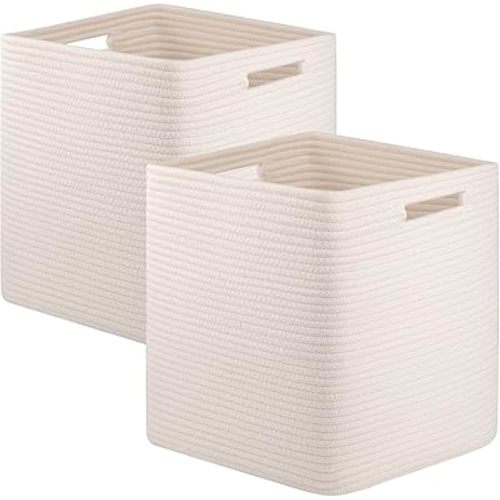 OIAHOMY Storage Cubes, 13 Inch Cube Storage Organizer, Collapsible Storage Bins, Baskets for Organizing, Storage Bins for Shelves-White, 2-PACK