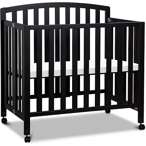 Davinci Dylan 3-in-1 Portable Baby Crib with Wheels - Toddler Bed & Daybed Conversion - Perfect for Small Spaces & Easy Assembly, GREENGUARD Gold Certified with 4 Adjustable Mattress Heights - Ebony