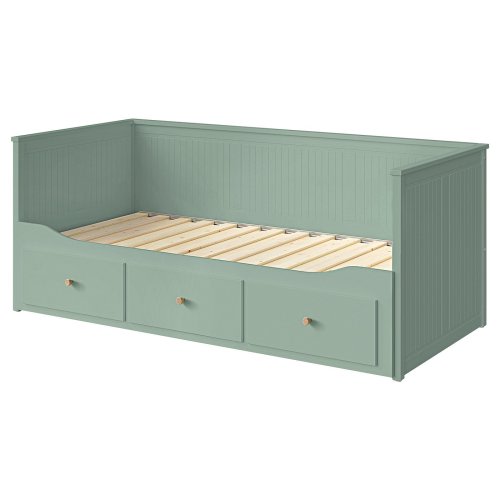 HEMNES Daybed frame with 3 drawers - gray-green Twin
