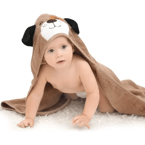 Touchat Hooded Baby Towels, Soft and Hypoallergenic Baby Bath Towels with Hood for Toddler Infant Newborn, Large and Absorbent Toddler Towels for Baby Boy Girl (Puppy, 35.1''x35.1'')