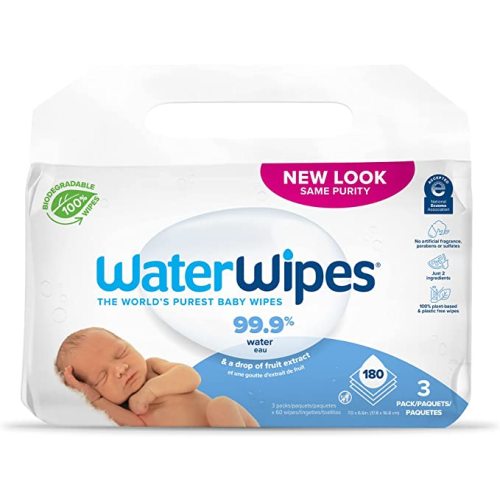 WaterWipes Biodegradable Original Baby Wipes,99.9% Water Based Wipes, Unscented & Hypoallergenic for Sensitive Skin, 180 Count (3 packs), Packaging May Vary - 60 Count (Pack of 3)