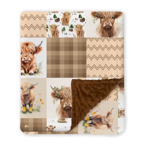 Highland Cow Baby Blanket, Western Minky Blankets for Boys Girls, Nursery Room Decor, Soft Warm Lightweight Nursery Bed Blanket for Newborn Toddlers Son Daughter