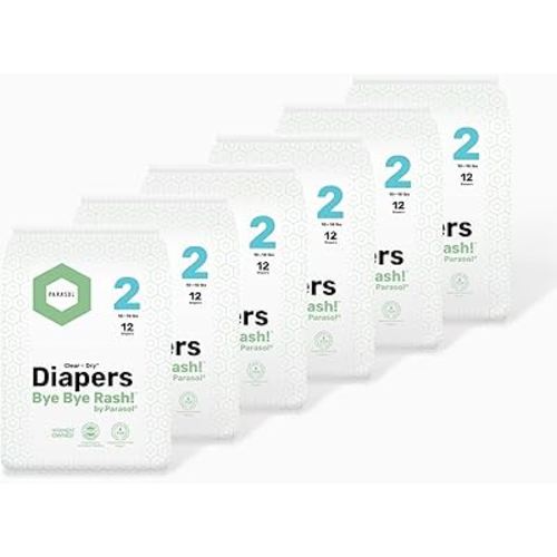 PARASOL Clear+Dry Disposable Diapers | RashShield Protection, Leakproof Design, Hypoallergenic Diaper Set | Size 2 (10-18 lbs.) 72 Count