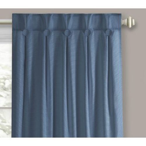 Kate Aurora 1 Piece Grant Light Filtering Button Pleated Rod Pocket & Back Tab Window Curtain Panel - 84 in. Long - Navy Blue
