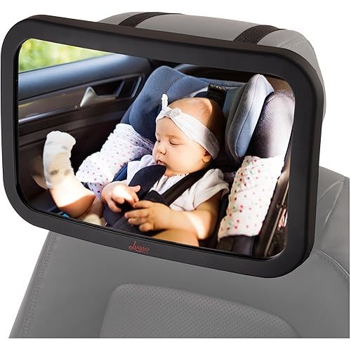 Lusso Gear Baby Backseat Mirror for Car - Car Seat Mirror for Baby Rear Facing - Crystal Clear View of Infant Car Mirror for Baby - Secure and Shatterproof Baby Mirror for Car - Black Baby Mirror
