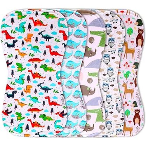 5 Pack Organic Cotton Baby Burp Cloths – 3 Layer, 21"x10" Large, Ultra Soft & Absorbent Burping Rags for Newborns – Infant Towels for Milk Spit Up