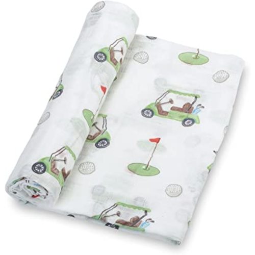 LollyBanks Baby Swaddle Blanket, 100% Cotton Muslin Blankets for Boys, Large 47 x 47 Inches Baby Receiving Blanket, Soft and Breathable Infant Swaddle, Baby Essentials, Registry (Golf Print)
