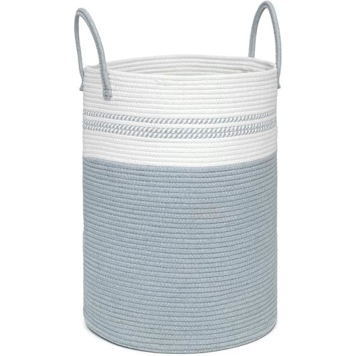 58L Tall Laundry Basket, Cotton Rope Laundry Hamper, Laundry Hamper with Handles, Decorative Woven Basket for Dirty Clothes, Blankets, Pillows in Bathroom, Bedroom (Gray, 15 x 20in)