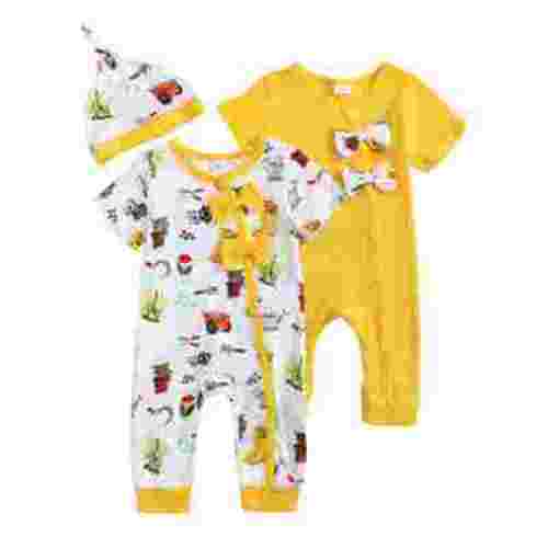 Actgleam Newborn Baby Romper With Hat Snap Short Sleeve Baby Jumpsuit,0-3Months,2 pack