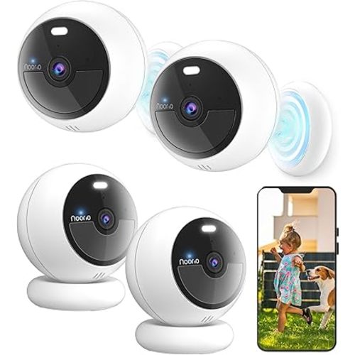Noorio Security Cameras Wireless Outdoor Magnetic, 4-Pack Easy Install Battery Powered Wireless Cameras for Home Security, 1080P AI Motion Detection, Free Local Storage, No Monthly Fee